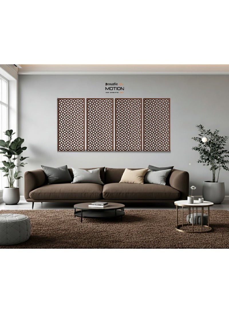 أكويستك موشان لوحات جدارية خشبية من خشب MDF من ACOUSTIC MOTION®، تصميم FLUXA مع شريط لاصق مزدوج الوجه، لون بني عصري، مناسبة للمنزل، غرفة المعيشة، غرفة النوم، المكتب والفندق، 25×50×0.5 سم، طقم من 4 قطع - Image 3